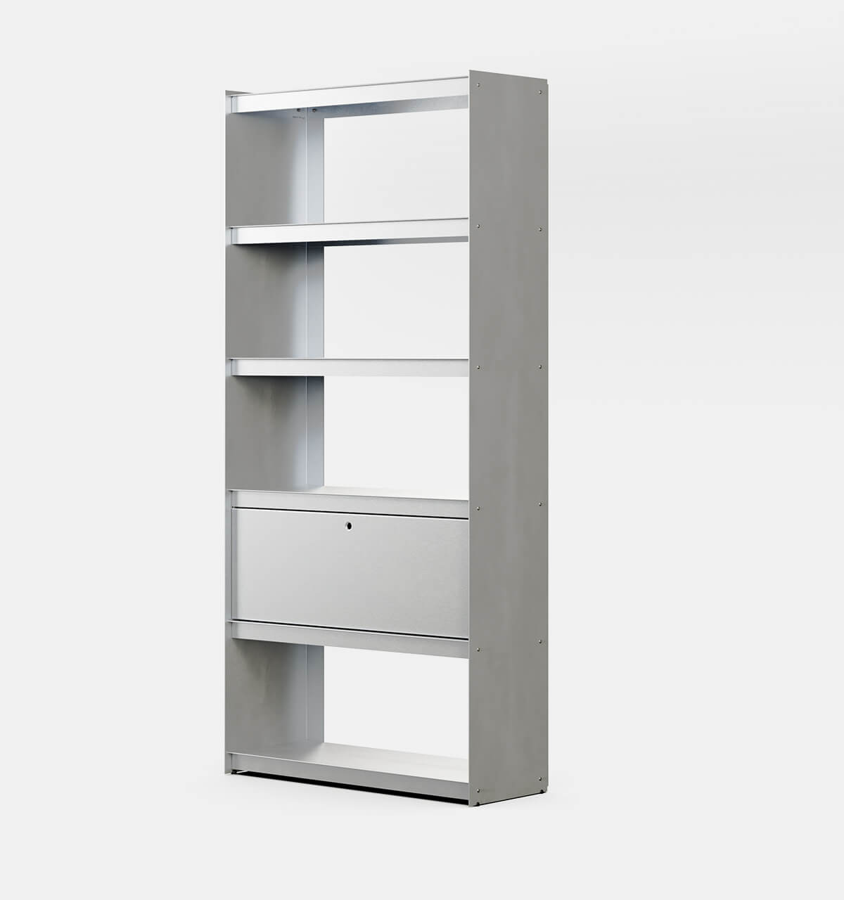 Plié Bookshelf 1 Tall Drawer Brushed Aluminium / 90 cm / 35 in