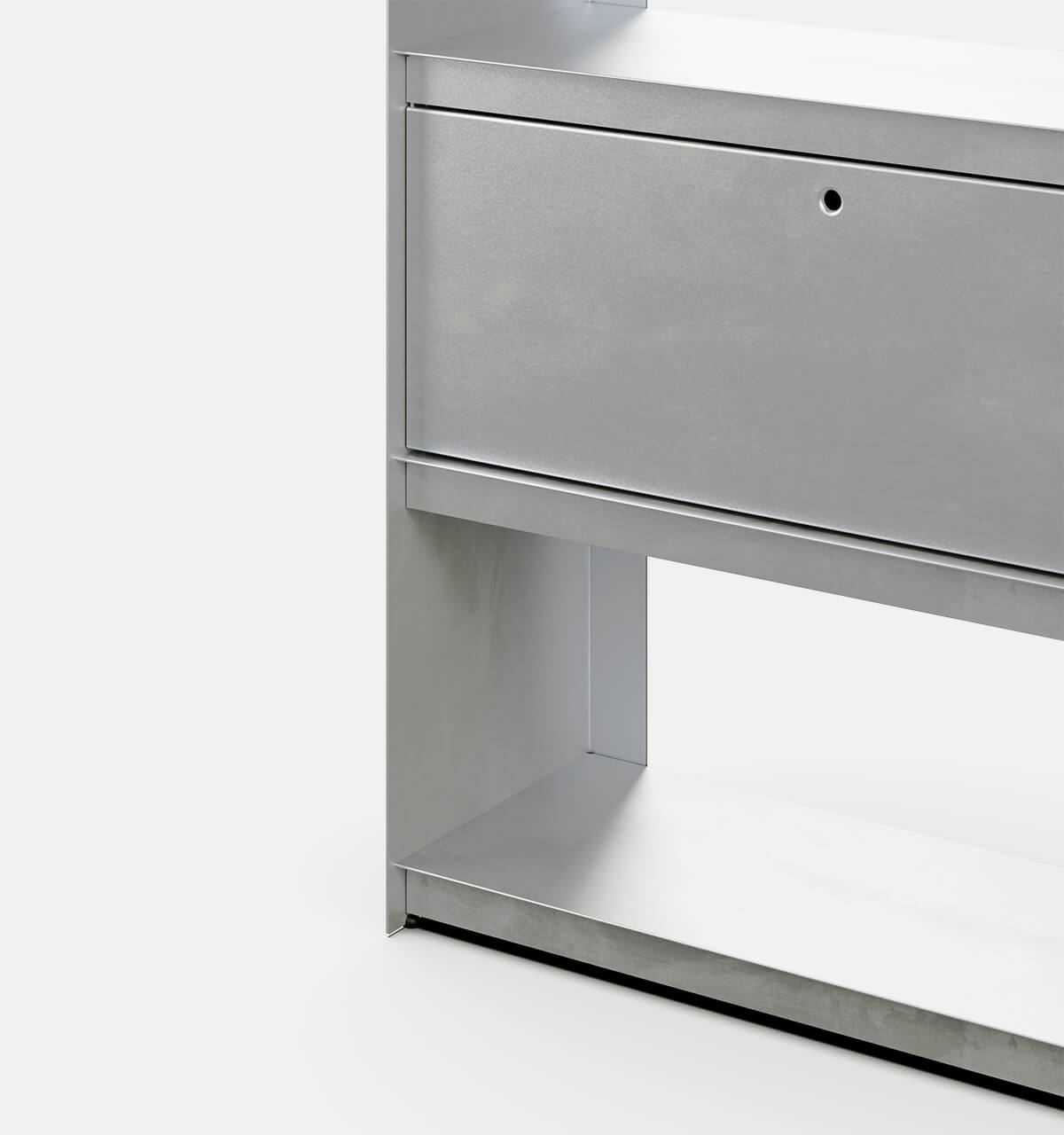 Plié Bookshelf 1 Tall Drawer Brushed Aluminium / 90 cm / 35 in