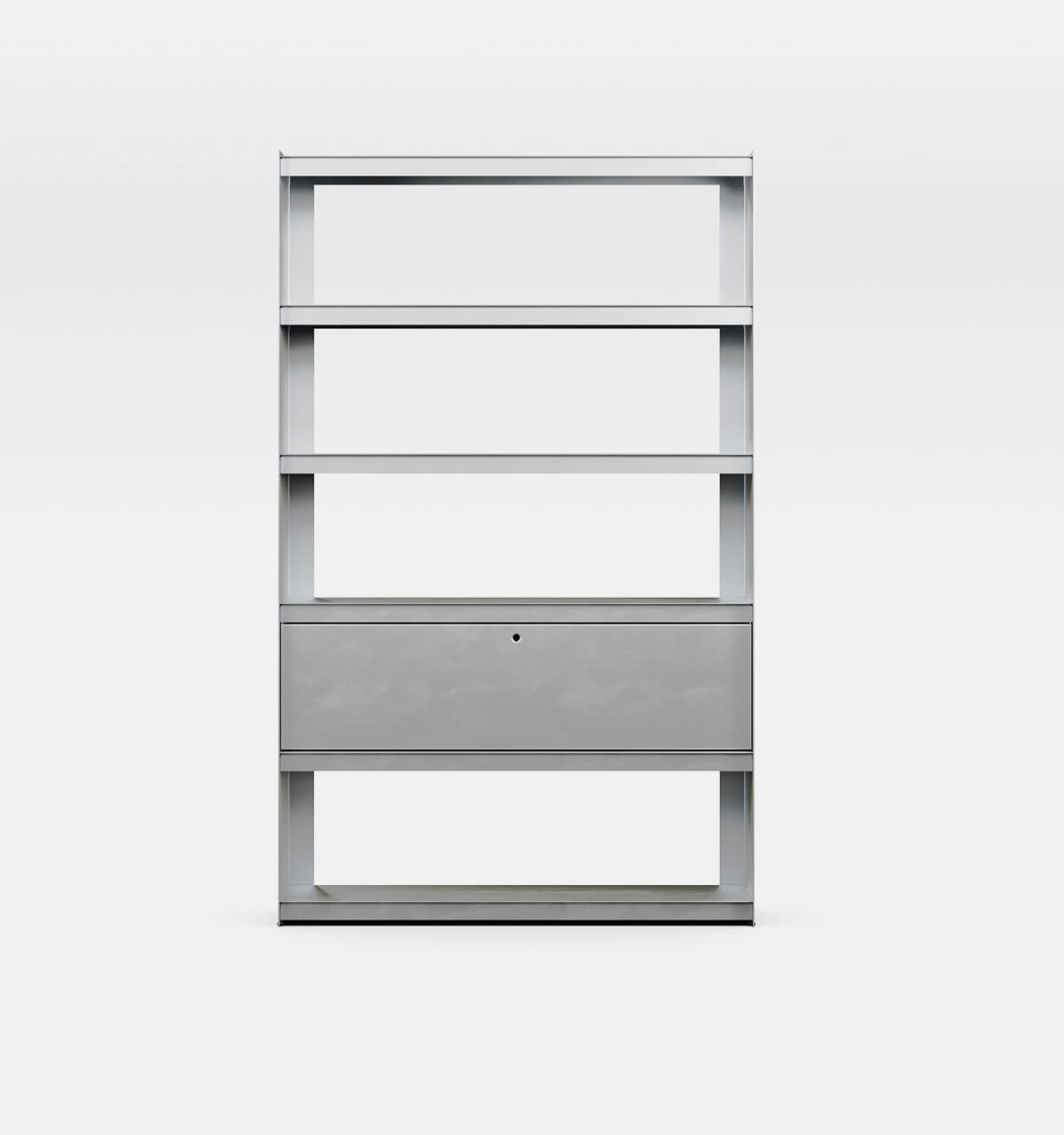 Plié Bookshelf 1 Tall Drawer Brushed Aluminium / 120 cm / 47 in