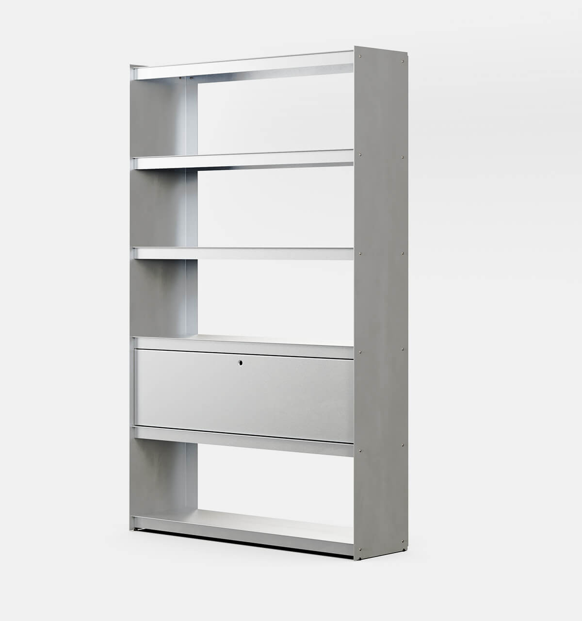 Plié Bookshelf 1 Tall Drawer Brushed Aluminium / 120 cm / 47 in