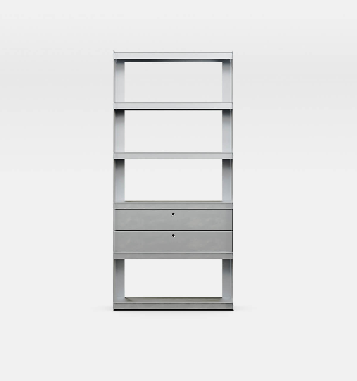 Plié Bookshelf 2 Short Drawers Brushed Aluminium / 90 cm / 35 in