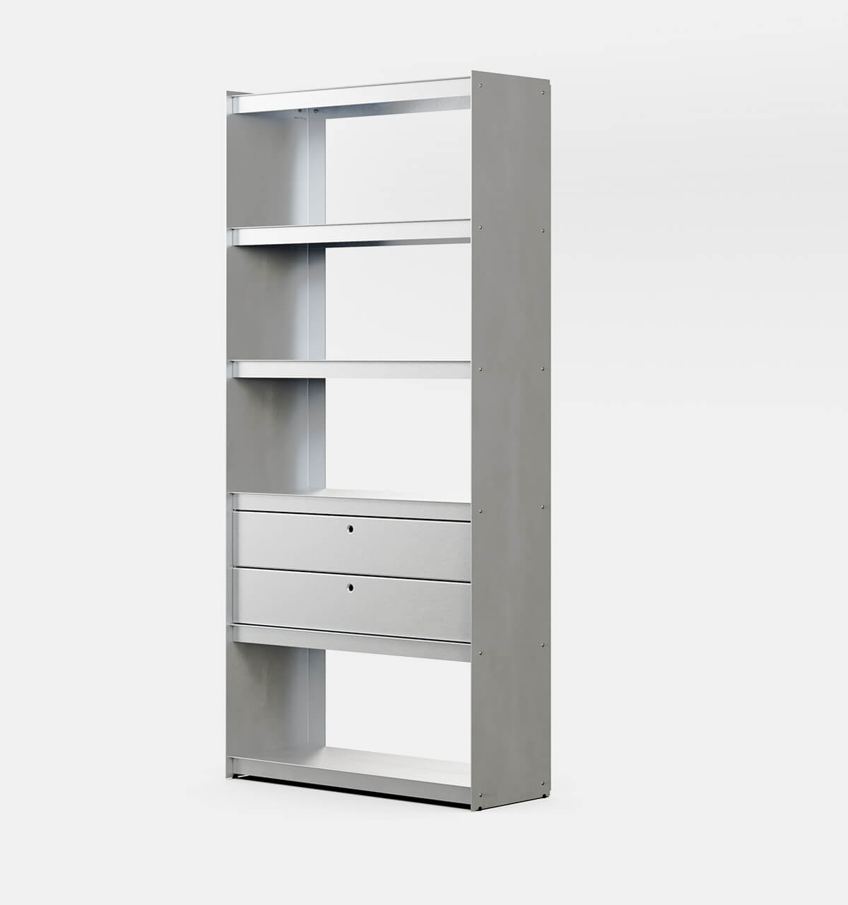 Plié Bookshelf 2 Short Drawers Brushed Aluminium / 90 cm / 35 in