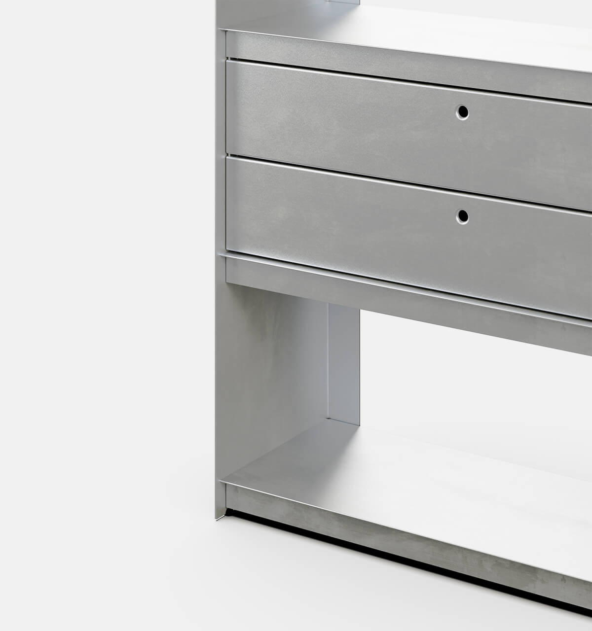 Plié Bookshelf 2 Short Drawers Brushed Aluminium / 90 cm / 35 in