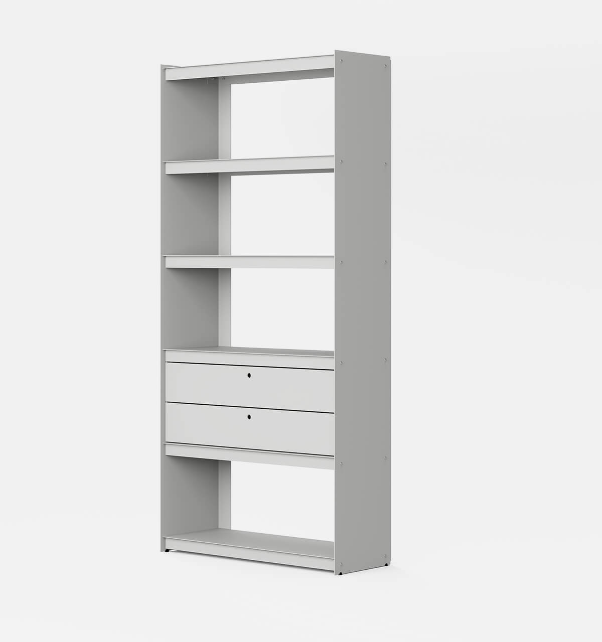 Plié Bookshelf 2 Short Drawers Light Grey / 90 cm / 35 in