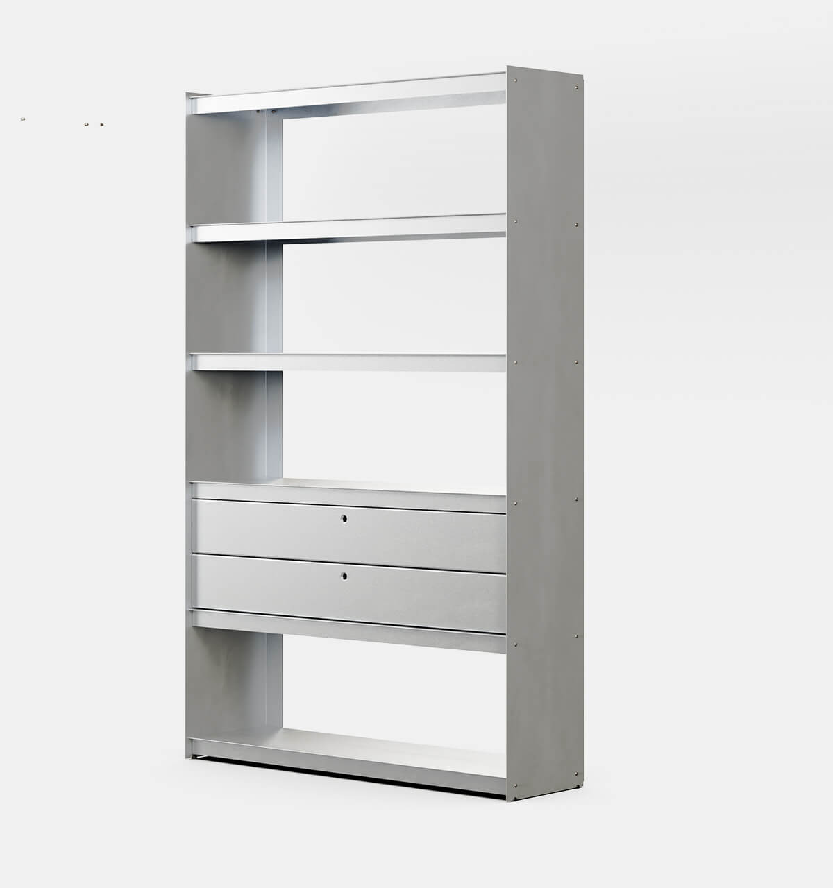 Plié Bookshelf 2 Short Drawers Brushed Aluminium / 120 cm / 47 in