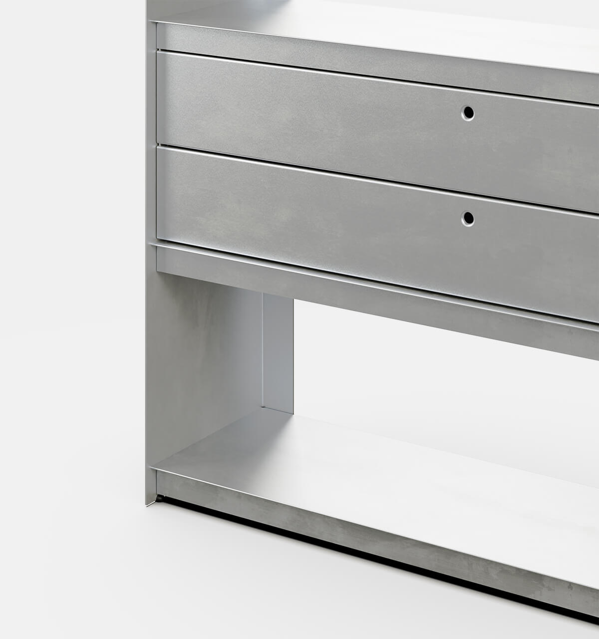 Plié Bookshelf 2 Short Drawers Brushed Aluminium / 120 cm / 47 in
