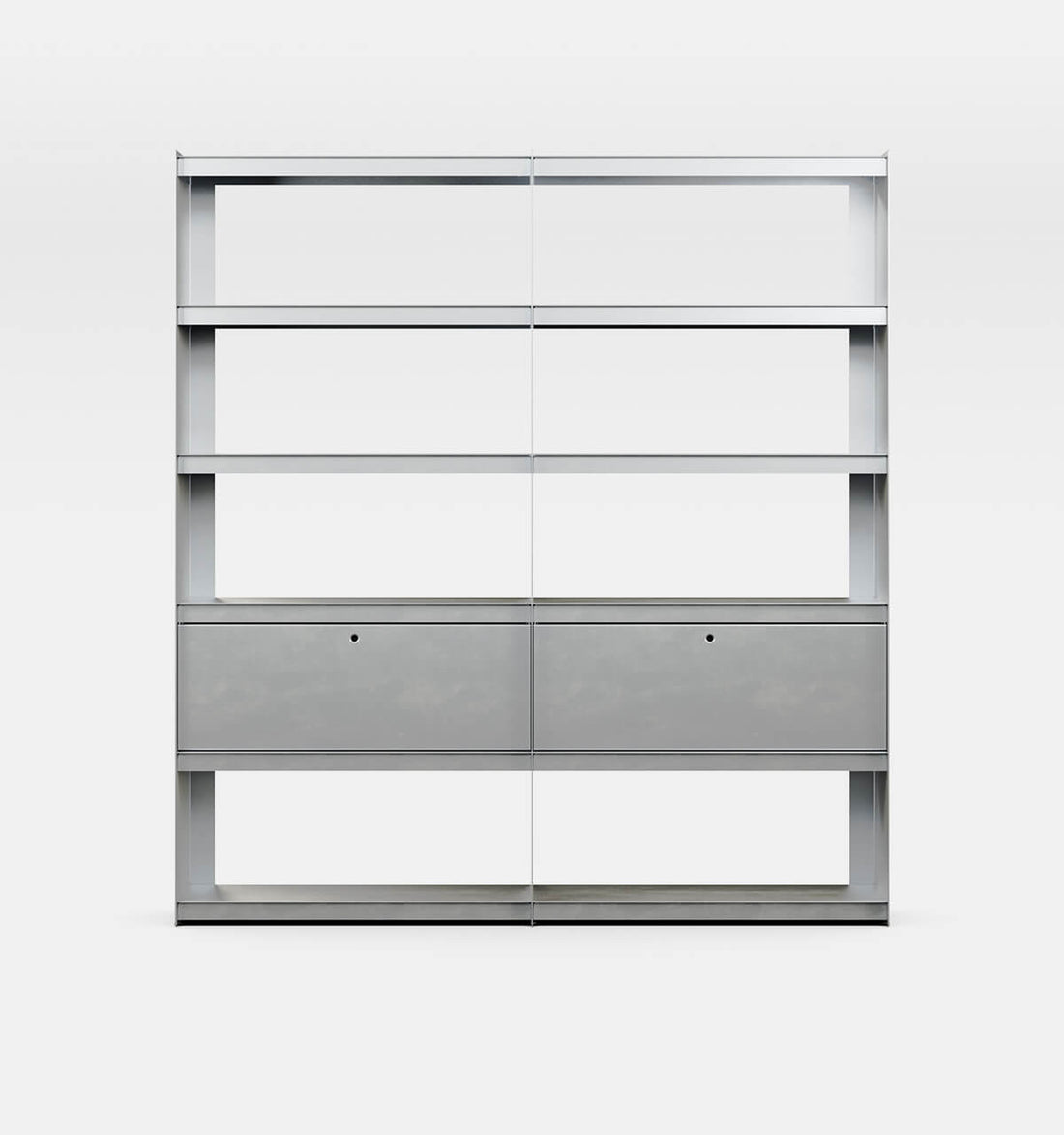 Plié Bookshelf Extension 2 Tall Drawers Brushed Aluminium / 180 cm / 70 in