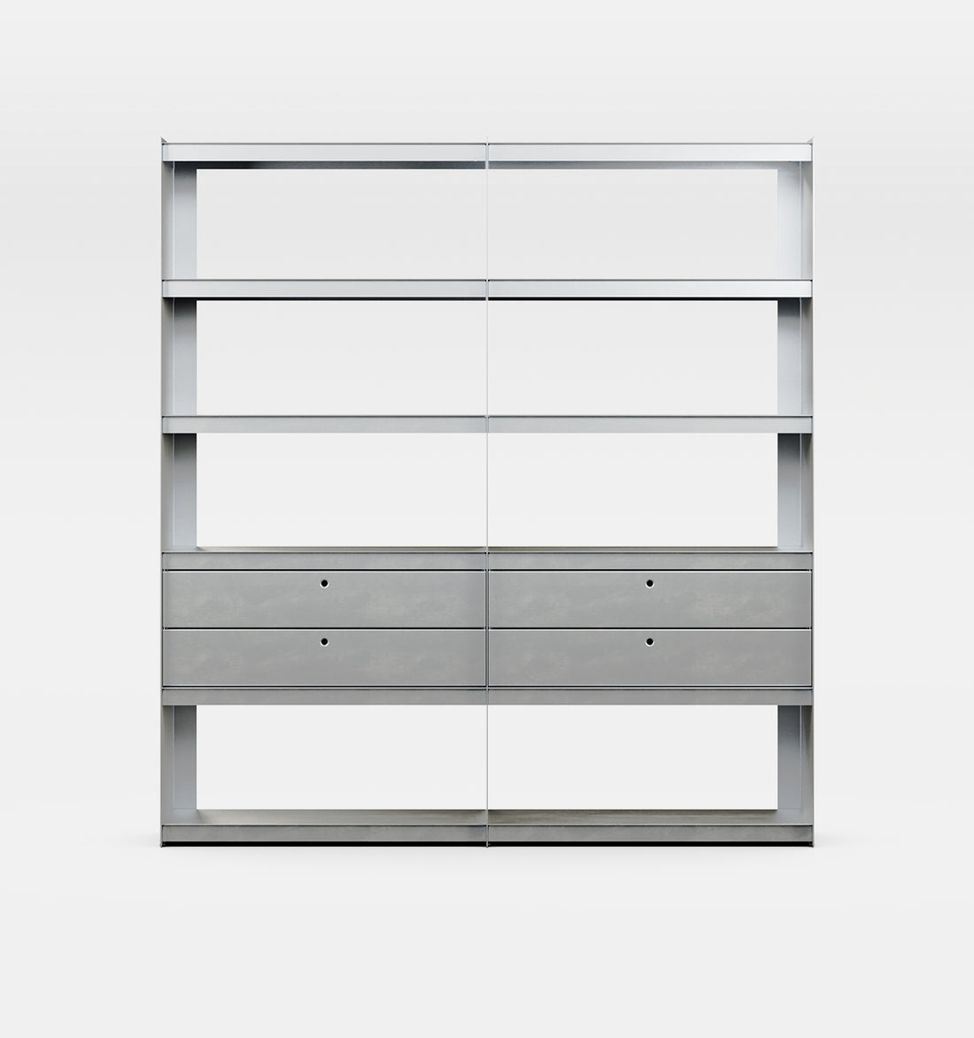 Plié Bookshelf Extension 4 Short Drawers Brushed Aluminium / 180 cm / 70 in