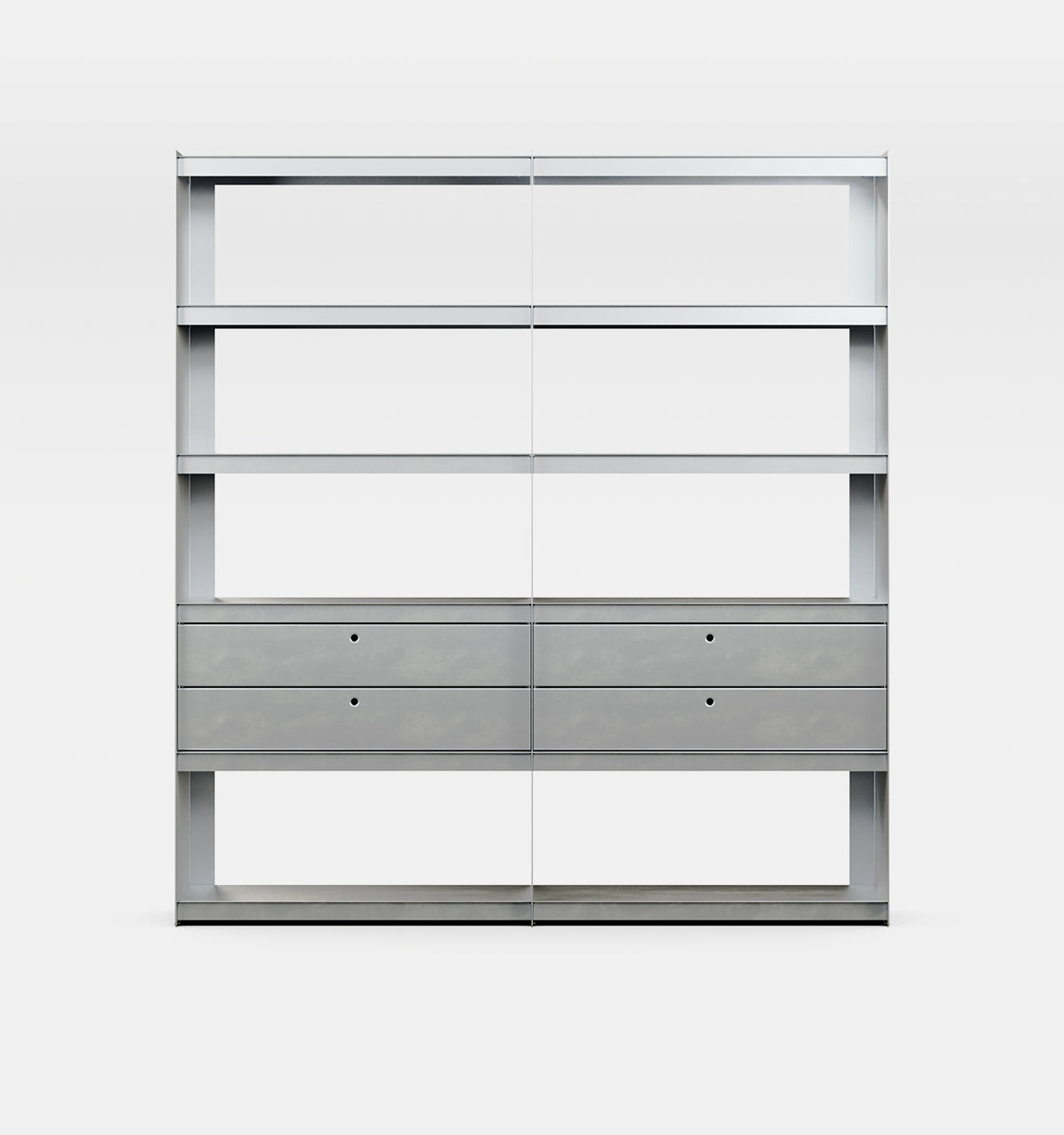 Plié Bookshelf Extension 4 Short Drawers Brushed Aluminium / 180 cm / 70 in