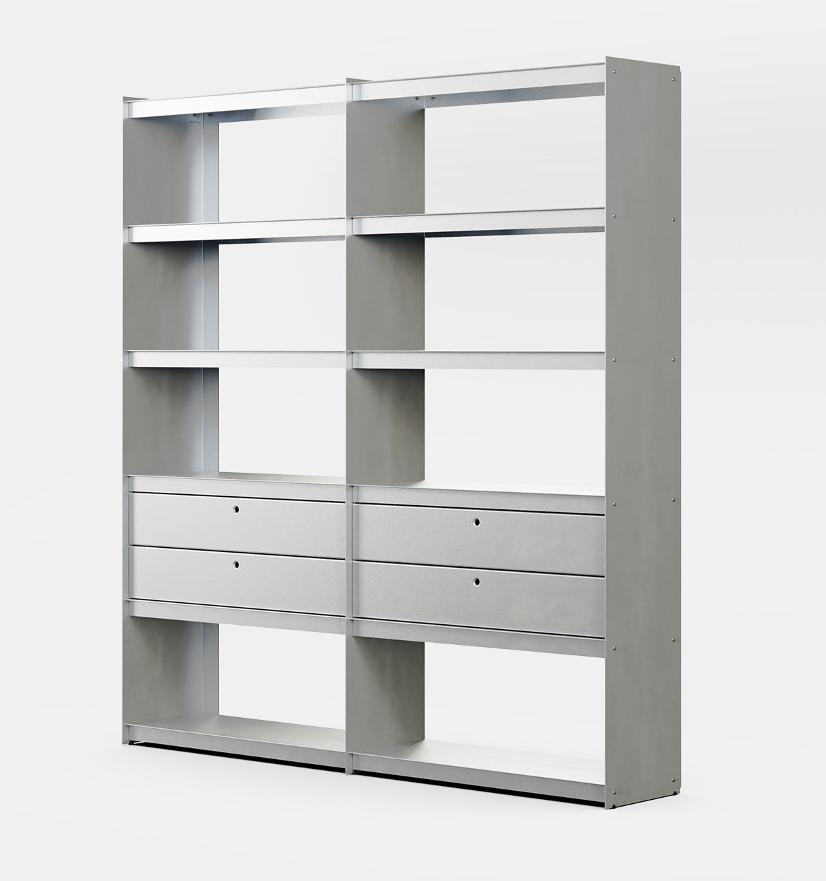 Plié Bookshelf Extension 4 Short Drawers Brushed Aluminium / 180 cm / 70 in