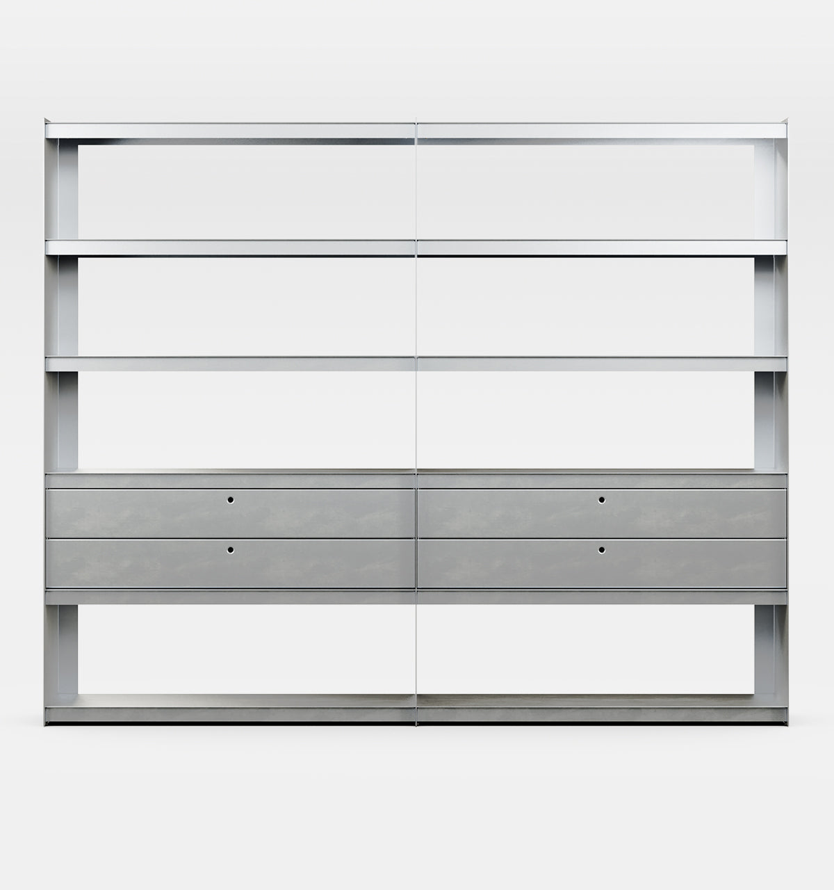 Plié Bookshelf Extension 4 Short Drawers Brushed Aluminium / 240 cm / 94 in