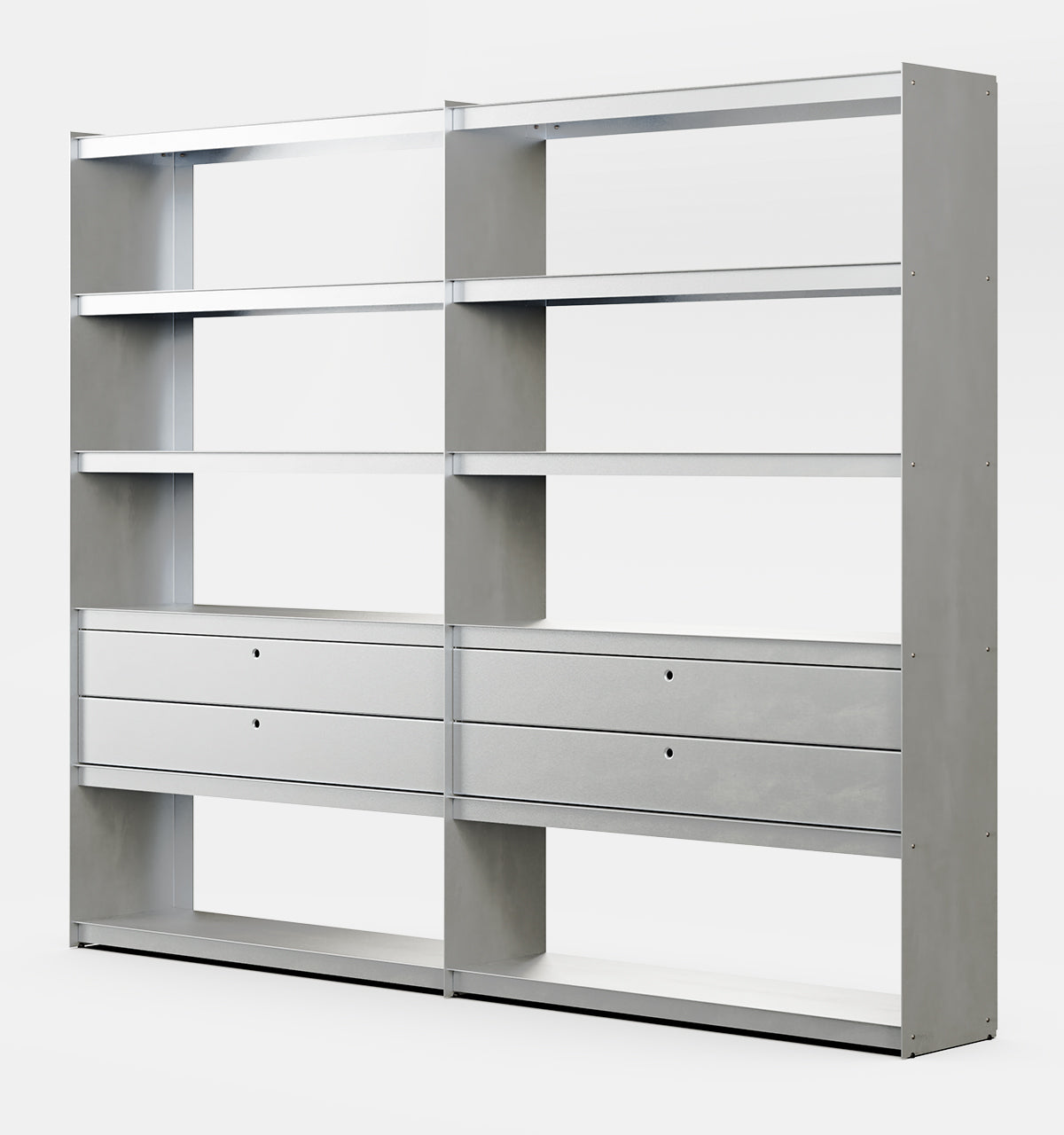 Plié Bookshelf Extension 4 Short Drawers Brushed Aluminium / 240 cm / 94 in