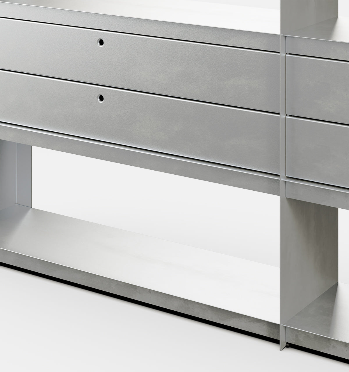 Plié Bookshelf Extension 4 Short Drawers Brushed Aluminium / 240 cm / 94 in