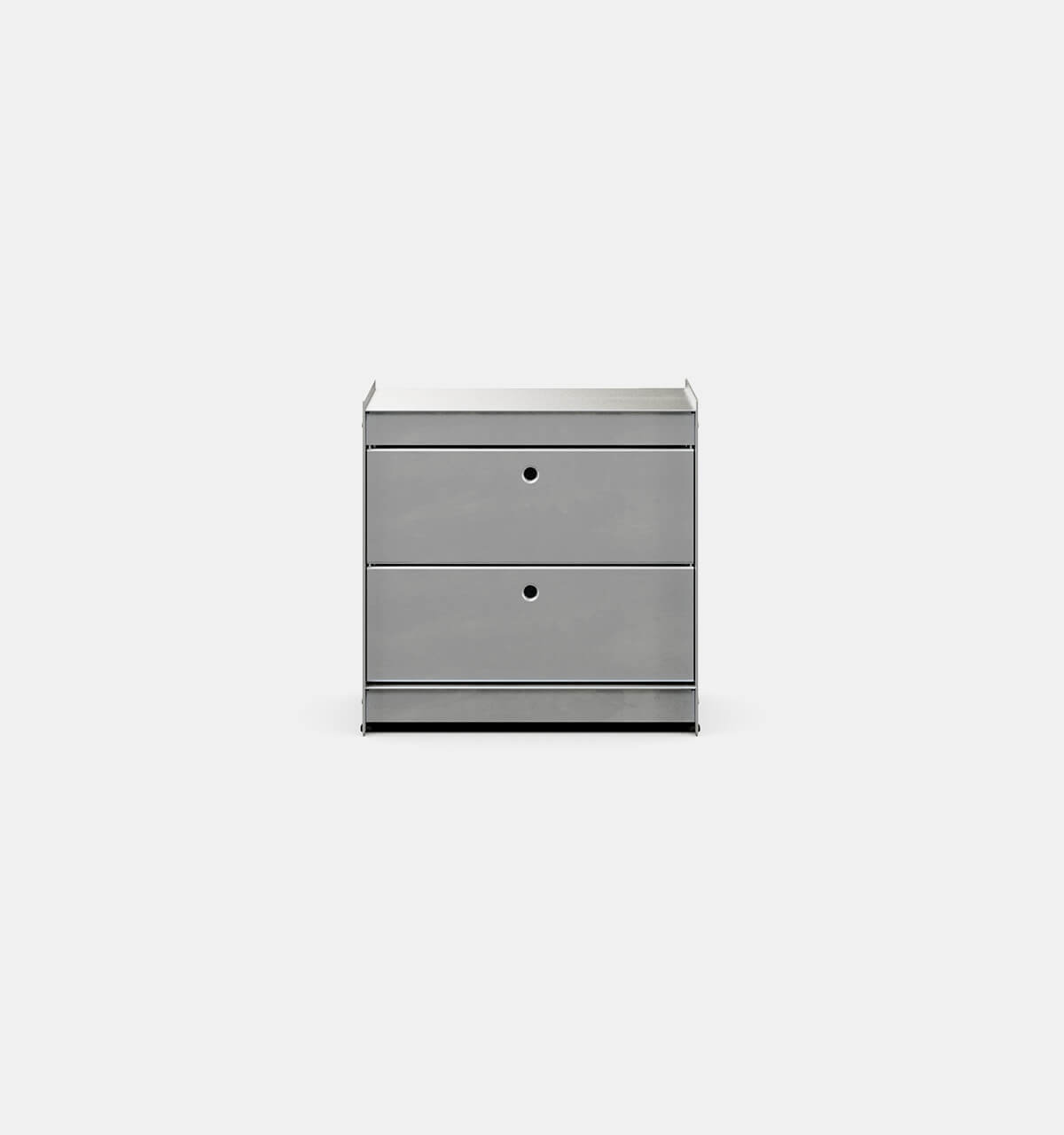 Plié Side Table 2 Short Drawers Brushed Aluminium / 45 cm
