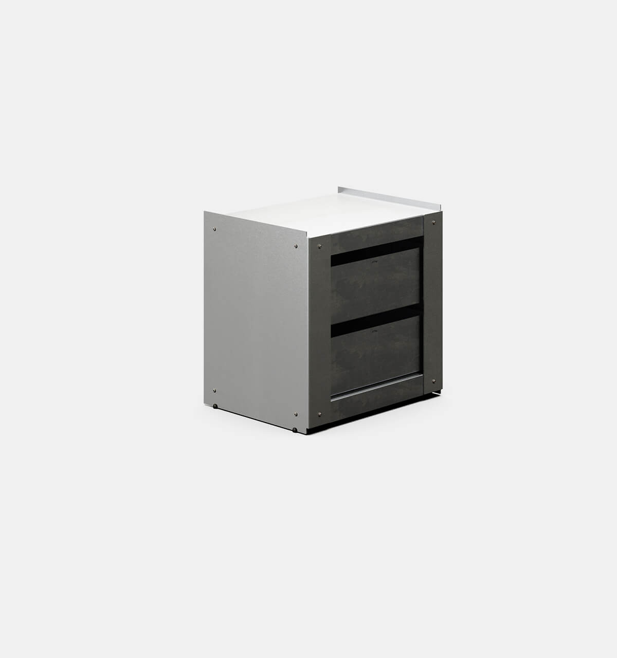 Plié Side Table 2 Short Drawers Brushed Aluminium / 45 cm