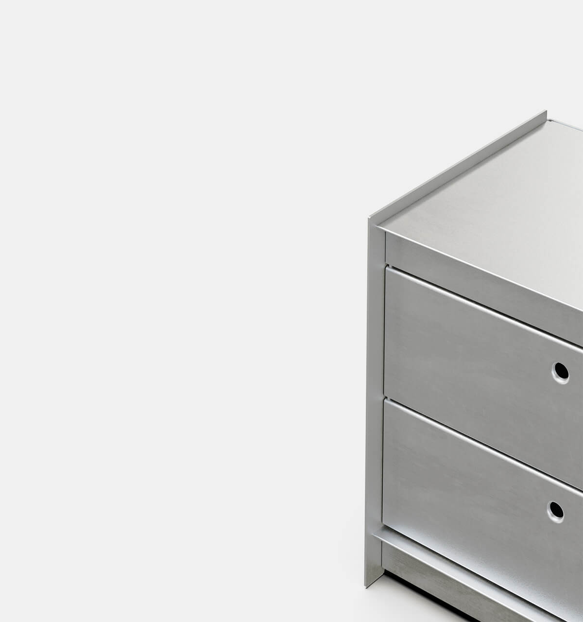 Plié Side Table 2 Short Drawers Brushed Aluminium / 45 cm