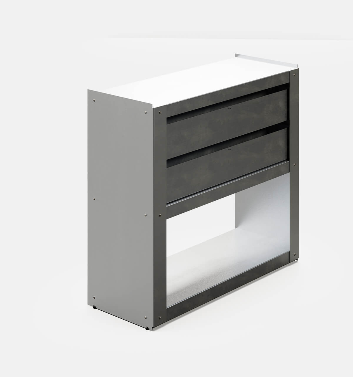 Plié Sideboard 2 Short Drawers 90 cm / 35 in / Brushed Aluminium