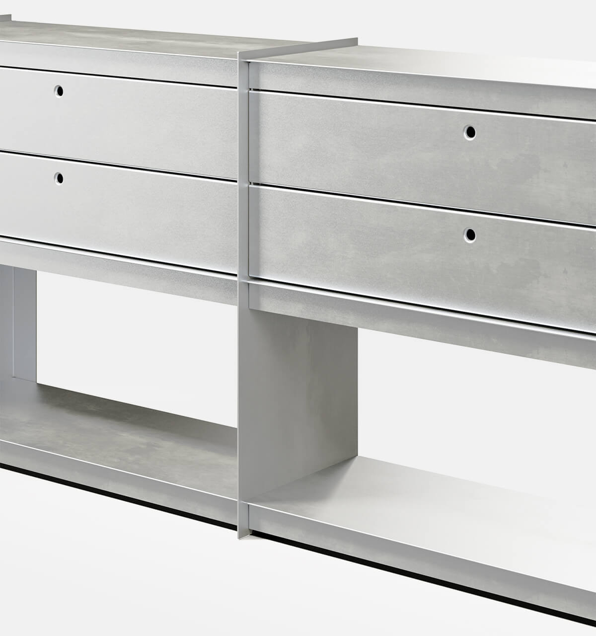 Plié Sideboard Extension 4 Short Drawers Brushed Aluminium / 180 cm / 71 in