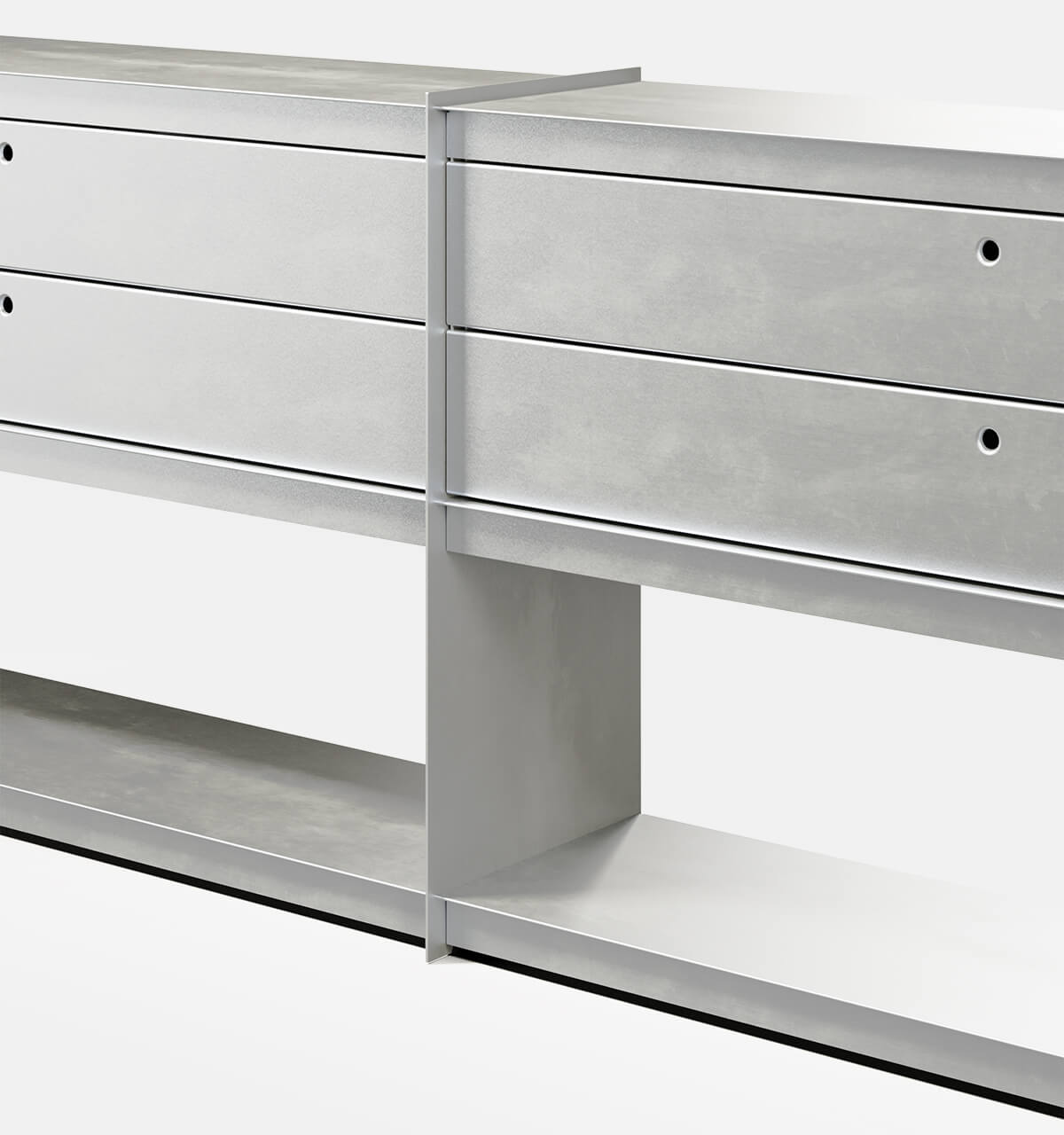 Plié Sideboard Extension 4 Short Drawers Brushed Aluminium / 240 cm / 94 in
