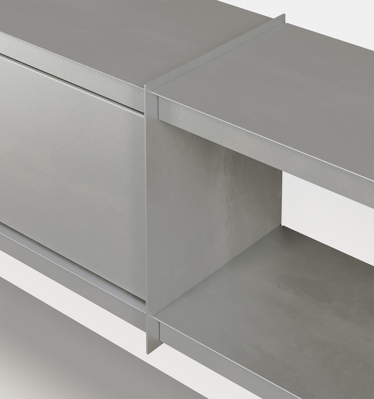 Plié Wall Unit Extension 1 Tall Drawer 240 cm / 94 in / Brushed Aluminium