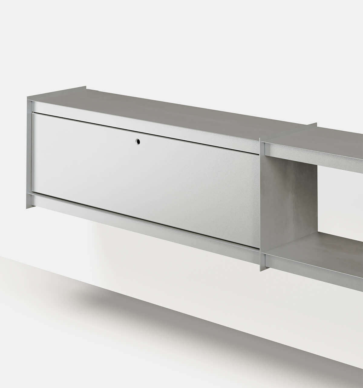 Plié Wall Unit Extension 1 Tall Drawer 240 cm / 94 in / Brushed Aluminium