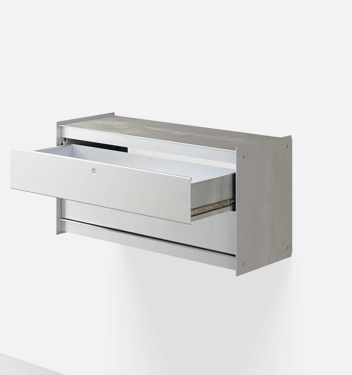 Plié Wall Unit 2 Short Drawers 90 cm / 35 in / Brushed Aluminium