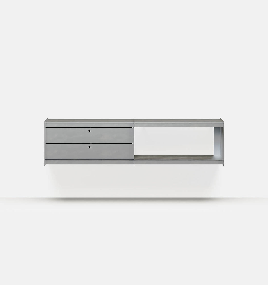 Plié Wall Unit Extension 2 Short Drawers 180 cm / 71 in / Brushed Aluminium