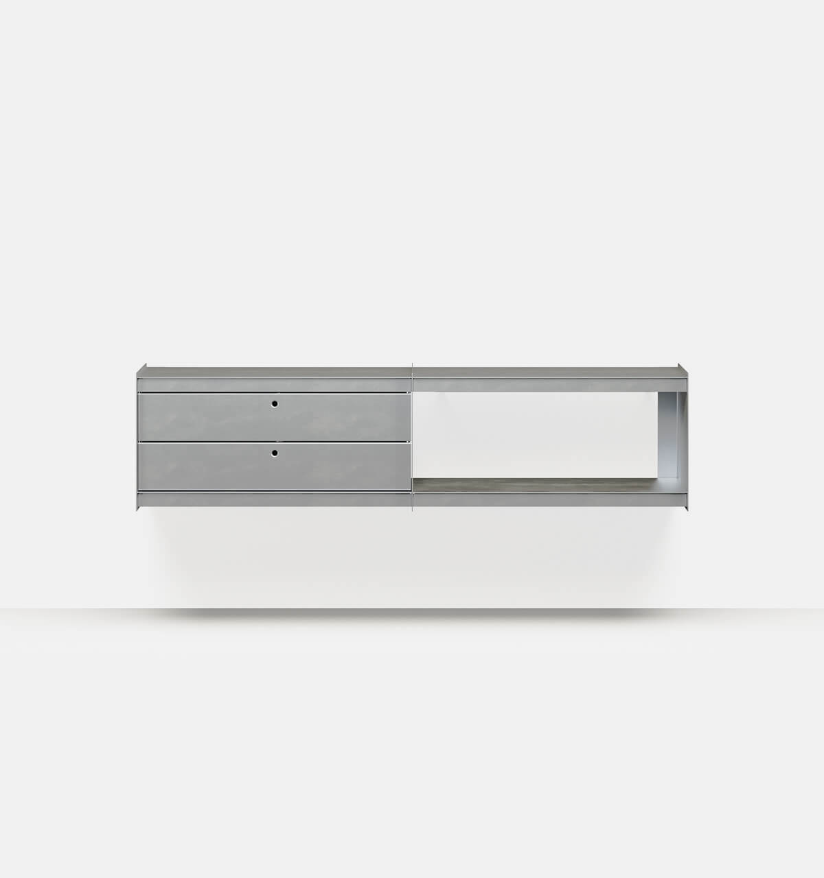 Plié Wall Unit Extension 2 Short Drawers 180 cm / 71 in / Brushed Aluminium