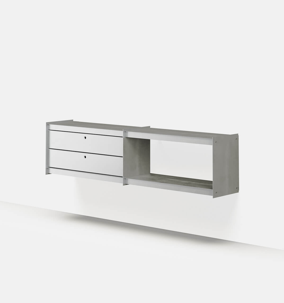 Plié Wall Unit Extension 2 Short Drawers 180 cm / 71 in / Brushed Aluminium