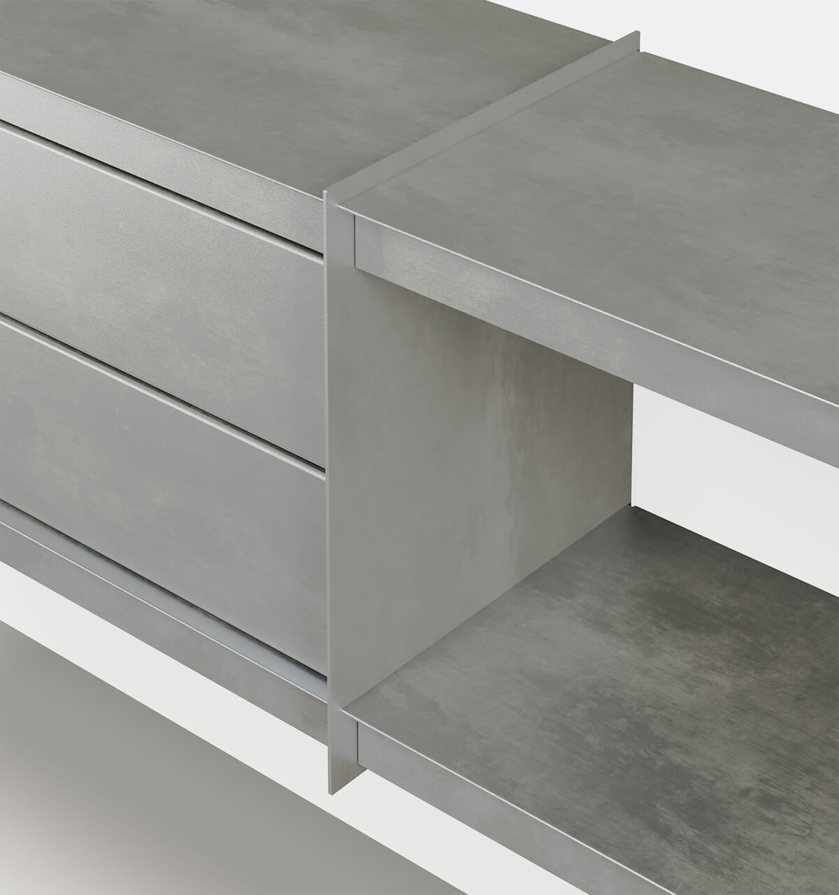 Plié Wall Unit Extension 2 Short Drawers 180 cm / 71 in / Brushed Aluminium