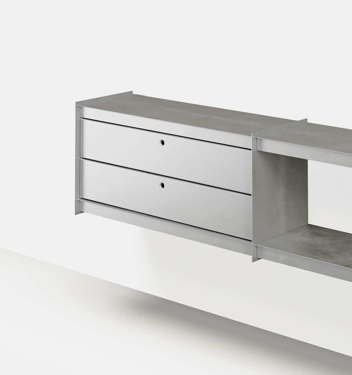 Plié Wall Unit Extension 2 Short Drawers 180 cm / 71 in / Brushed Aluminium