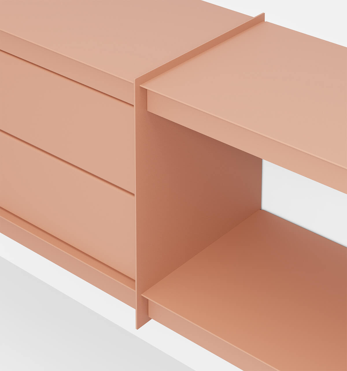 Plié Wall Unit Extension 2 Short Drawers 180 cm / 71 in / Coral