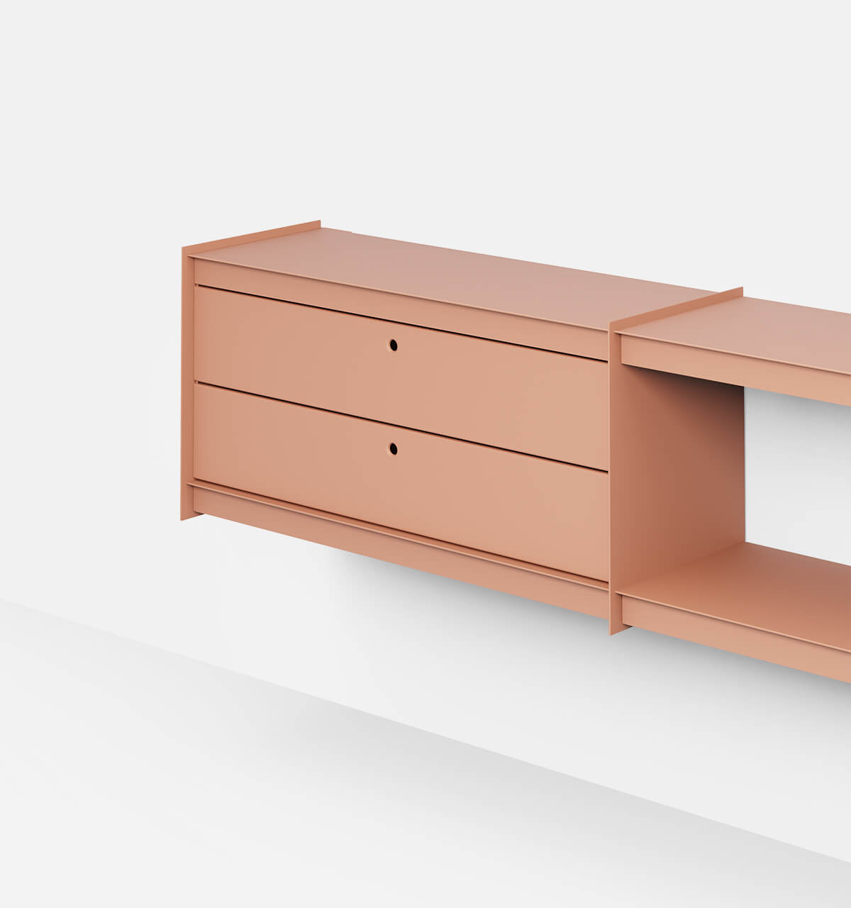 Plié Wall Unit Extension 2 Short Drawers 180 cm / 71 in / Coral