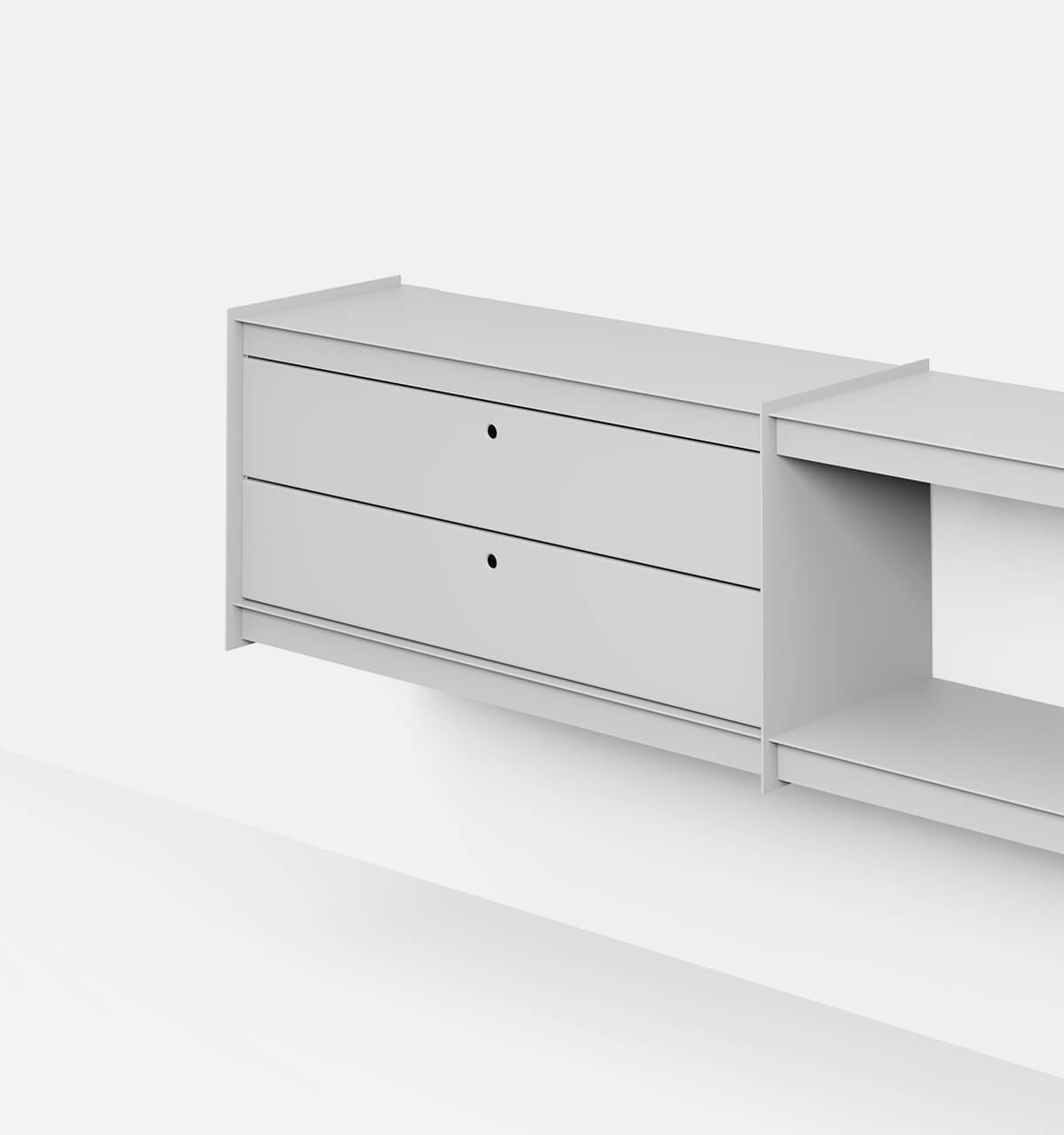 Plié Wall Unit Extension 2 Short Drawers 180 cm / 71 in / Light Grey