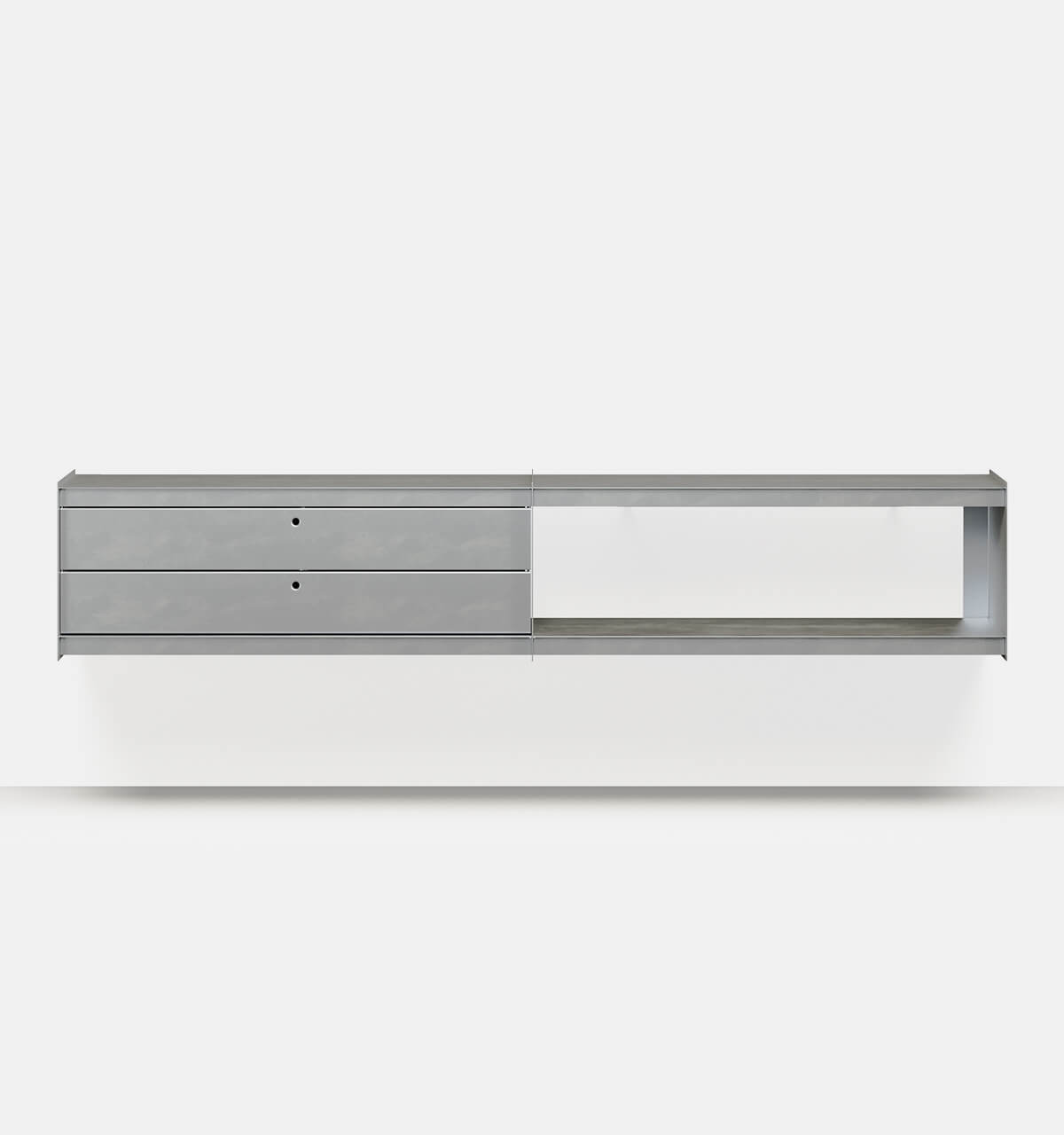 Plié Wall Unit Extension 2 Short Drawers 240 cm / 94 in / Brushed Aluminium