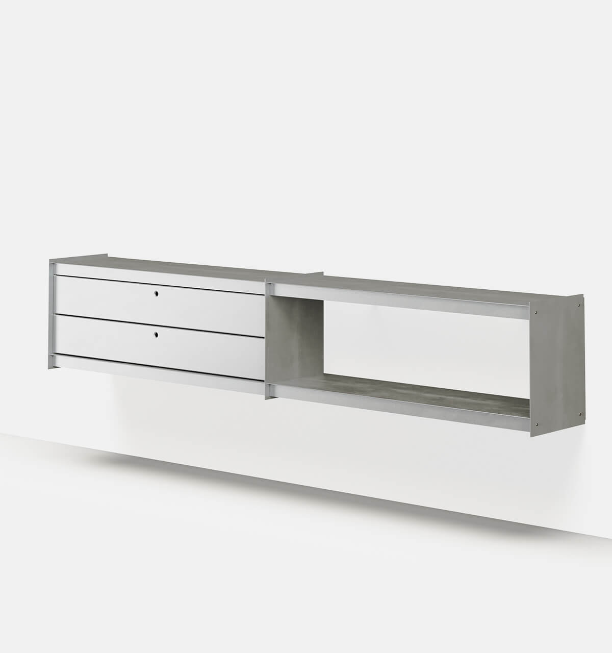 Plié Wall Unit Extension 2 Short Drawers 240 cm / 94 in / Brushed Aluminium