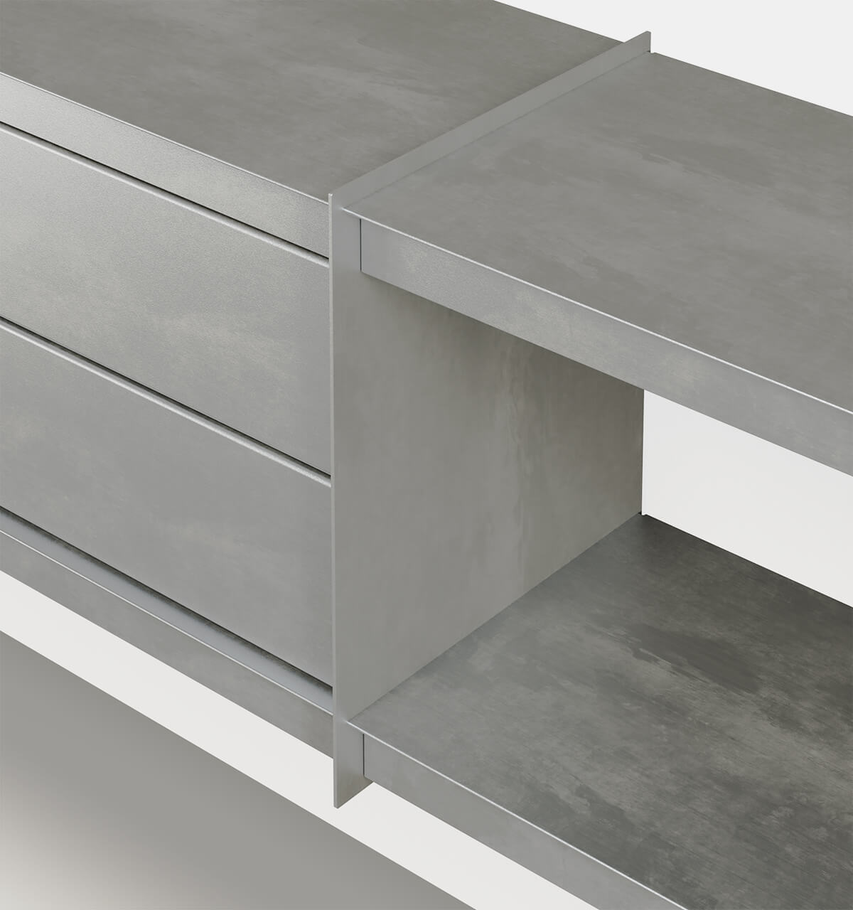Plié Wall Unit Extension 2 Short Drawers 240 cm / 94 in / Brushed Aluminium
