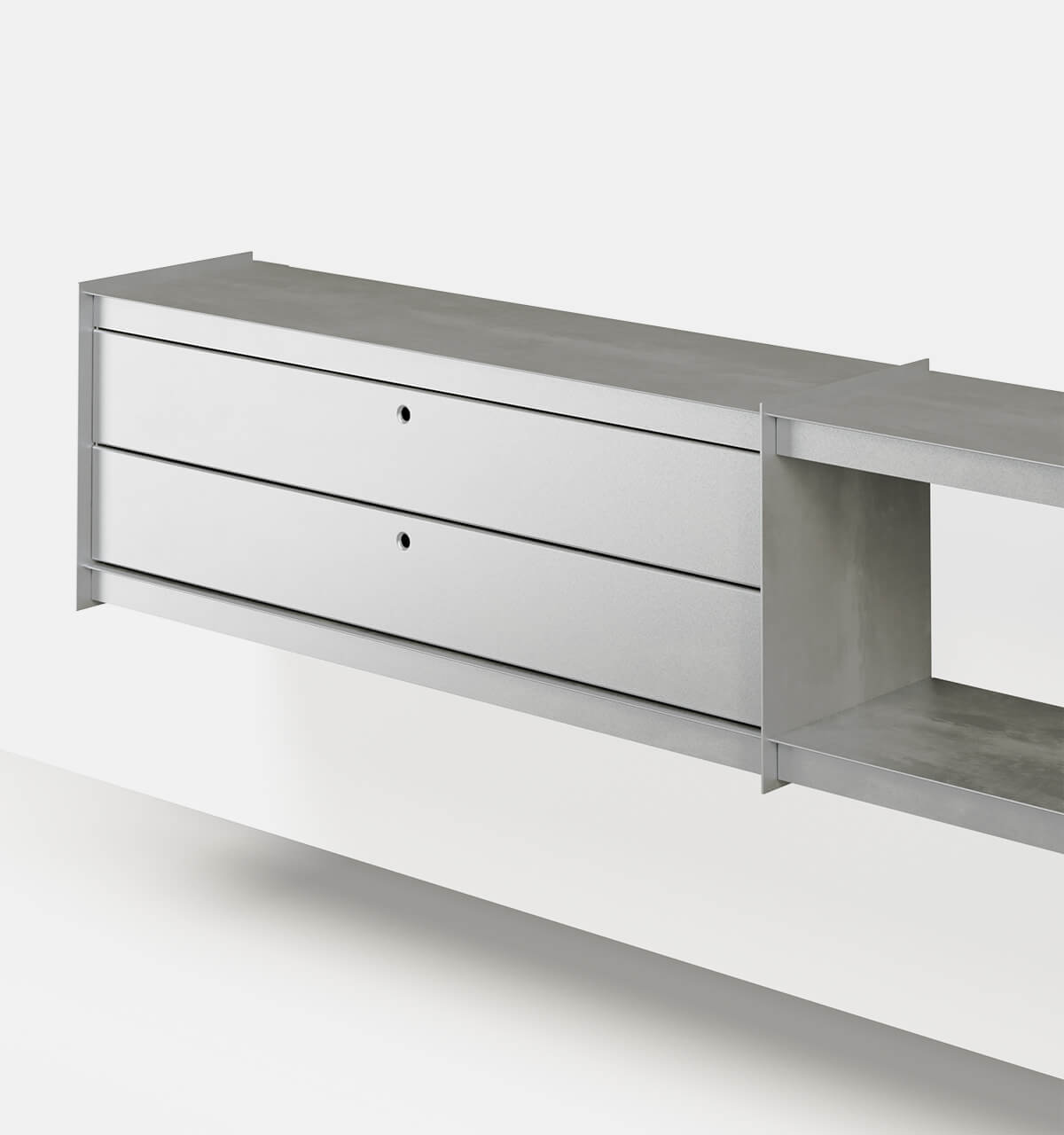 Plié Wall Unit Extension 2 Short Drawers 240 cm / 94 in / Brushed Aluminium