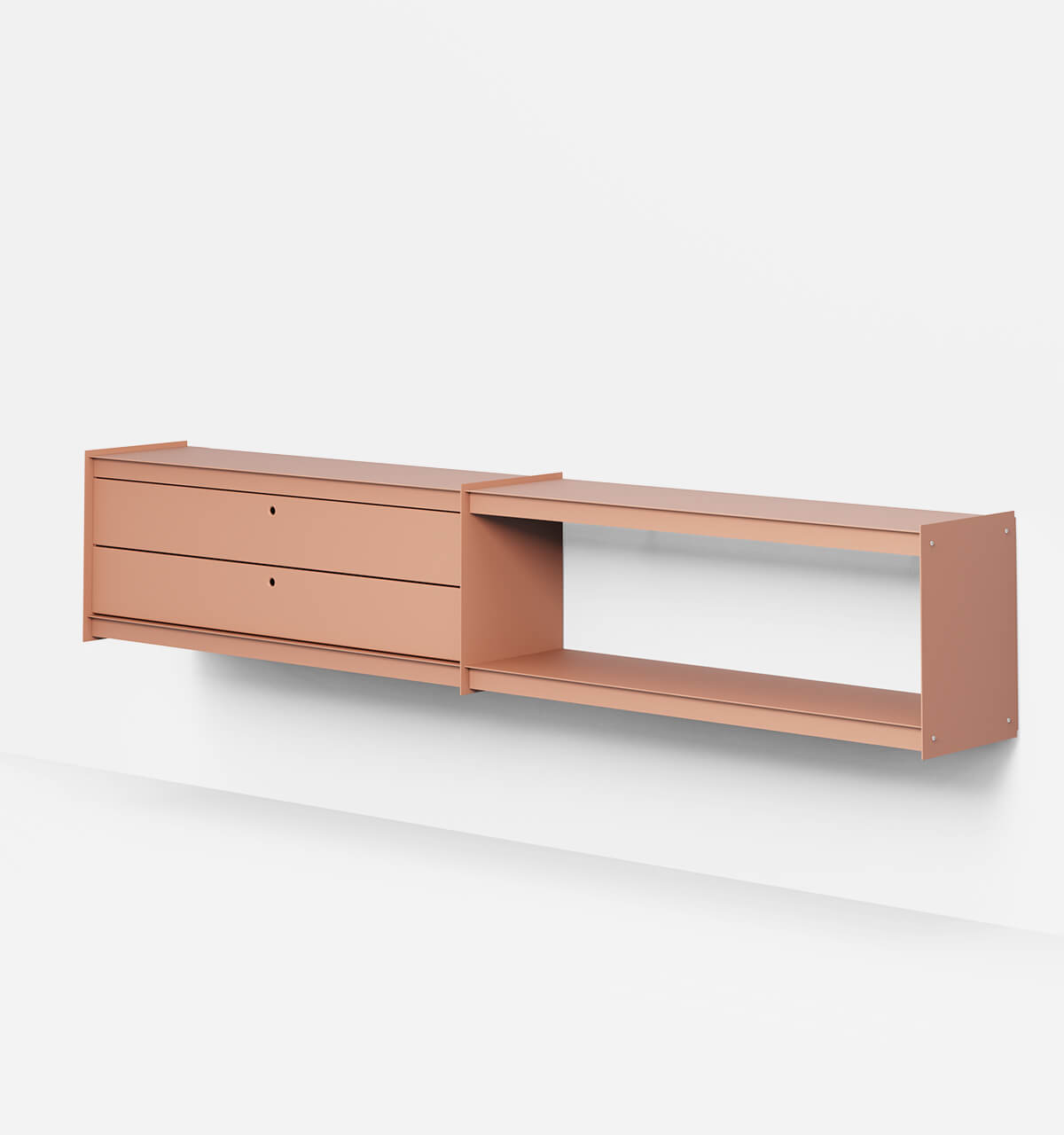 Plié Wall Unit Extension 2 Short Drawers 240 cm / 94 in / Coral
