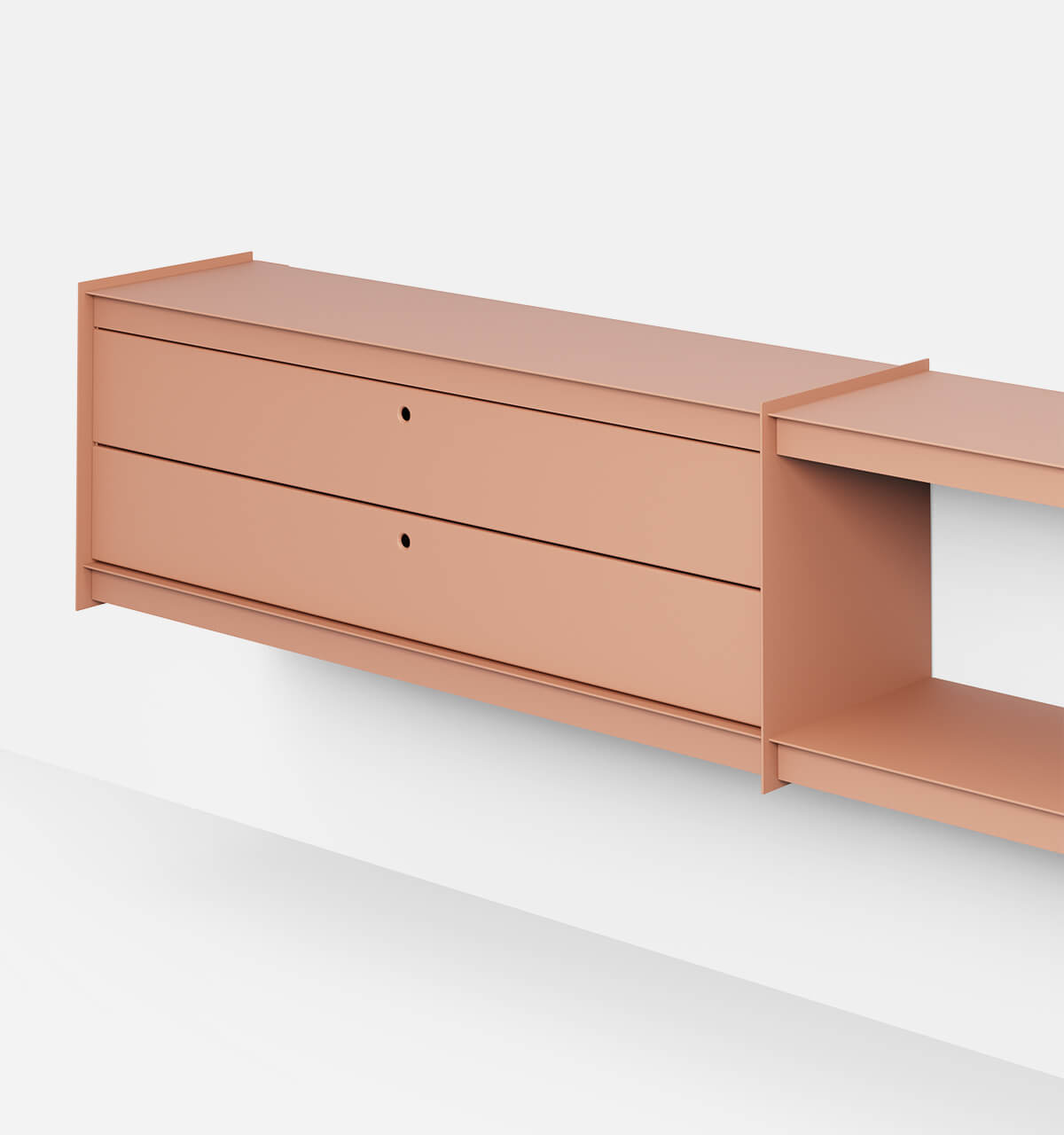 Plié Wall Unit Extension 2 Short Drawers 240 cm / 94 in / Coral