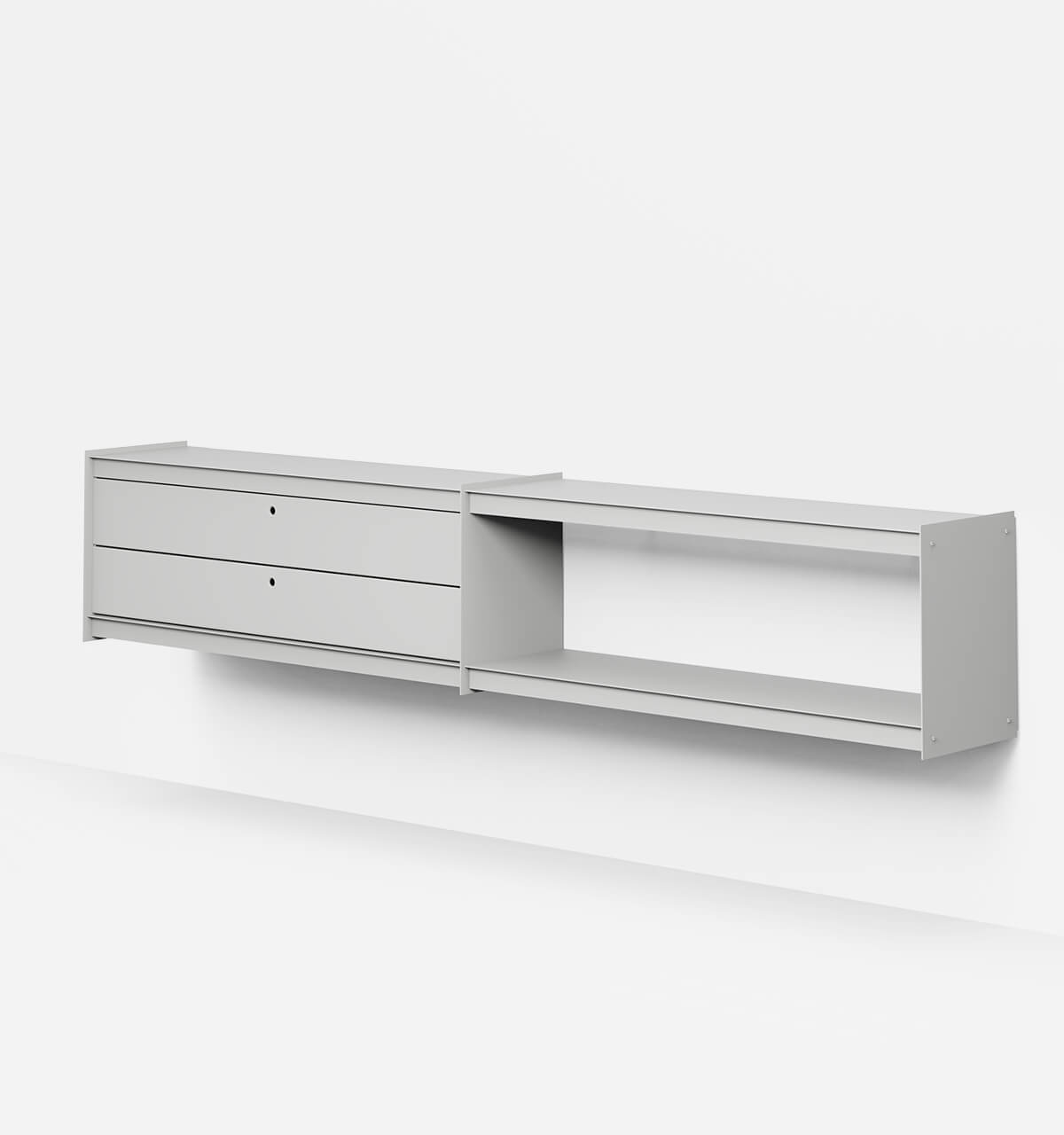 Plié Wall Unit Extension 2 Short Drawers 240 cm / 94 in / Light Grey